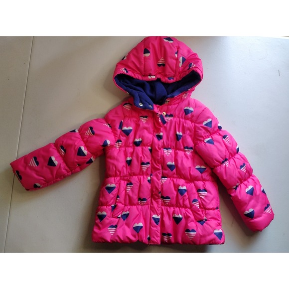 Carters Girls Puffer Coat Jacket Pink Hearts Toddler Size 4T Winter - Picture 1 of 4